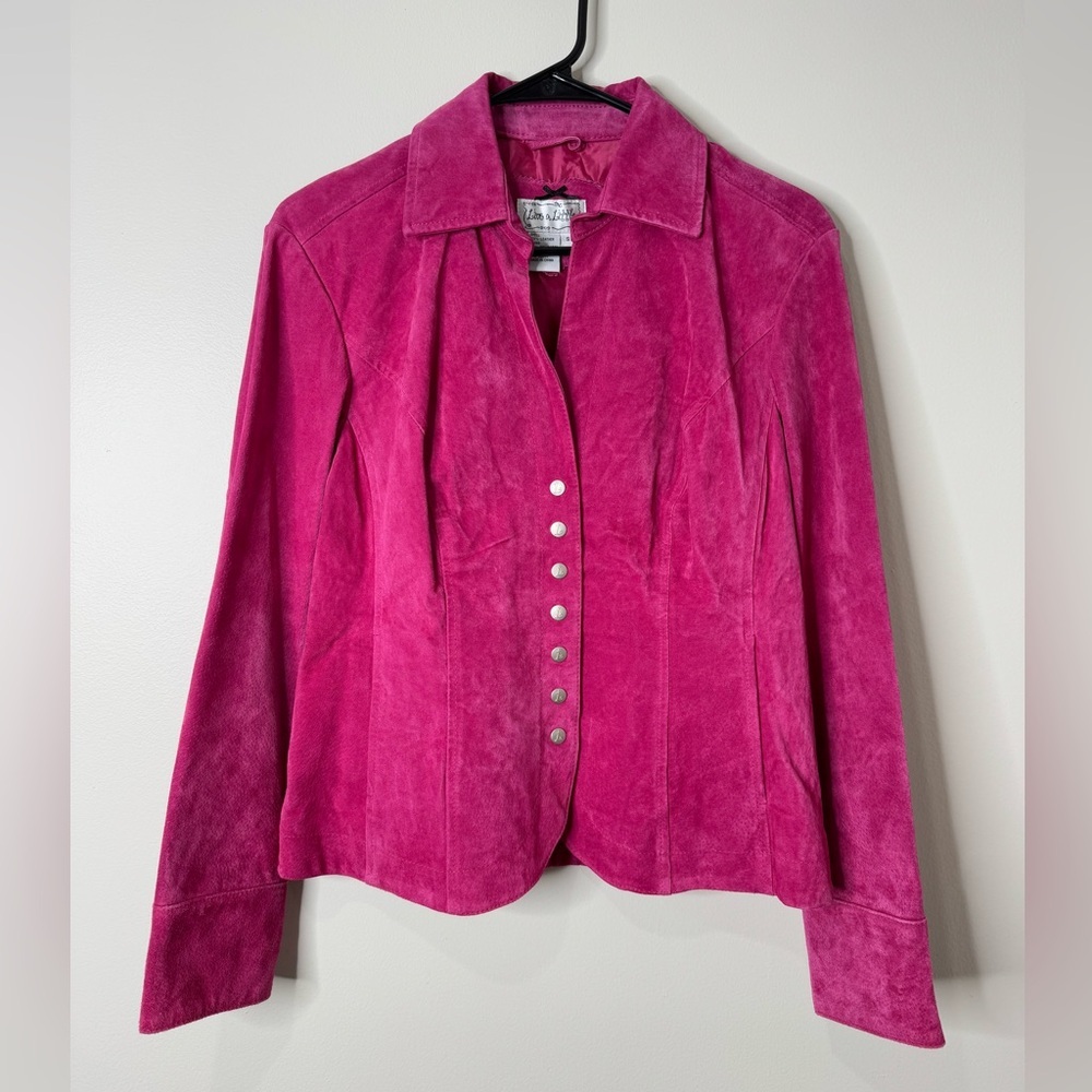 Live a Little Magenta Suede Button-Front Leather Jacket